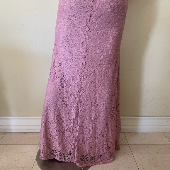 Pinkblush Mauve Pink Sweetheart Neckline Lace Off Shoulder Maternity Maxi Dress - Picture 9 of 12